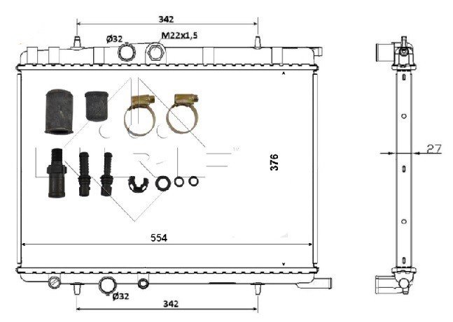 Radiador 1,6L -1,6L16v - 1,8L16v - 2,0L16v - 2,0L Hdi
