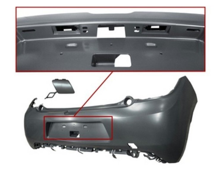 Acceder a la pieza Parachoques trasero imprimado con tapa gancho y agujeros moldura