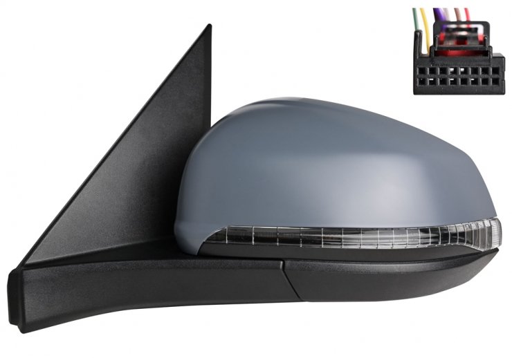 Retrovisor eléctrico izquierdo, convexo, térmico, imprimado, abatible, con intermitente, cortesía (9 pines) ACCESSOIRES CAMION-GUARDABARROS, SOPORTES, CALZOS pour VOLKSWAGEN MULTIVAN  pour VOLKSWAGEN MULTIVAN